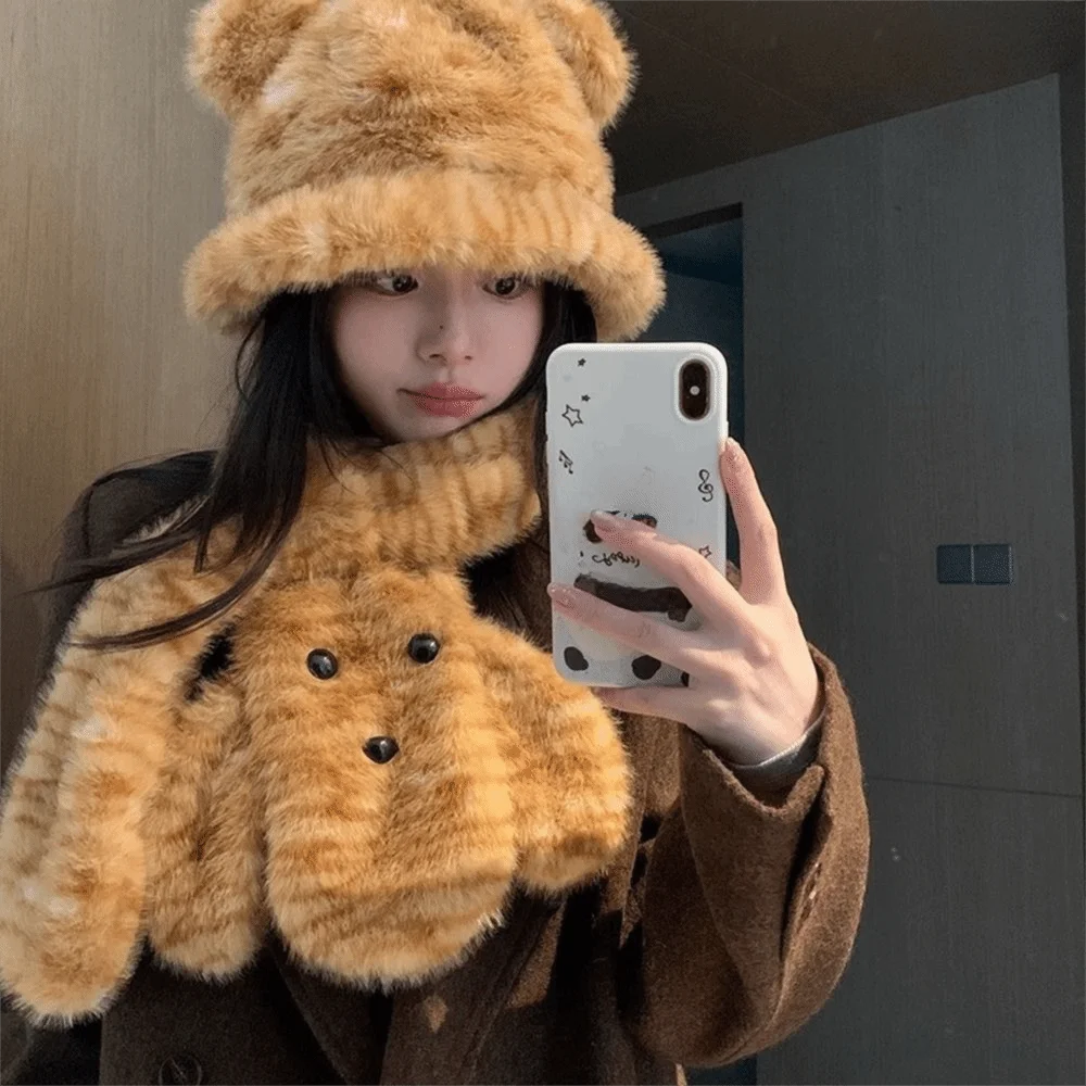 لطيف الكرتون الحيوان الجلد قبعة الدفء حماية الرقبة النمر شريط وشاح حماية الأذن الدب الأذن فيشر قبعة الخريف الشتاء