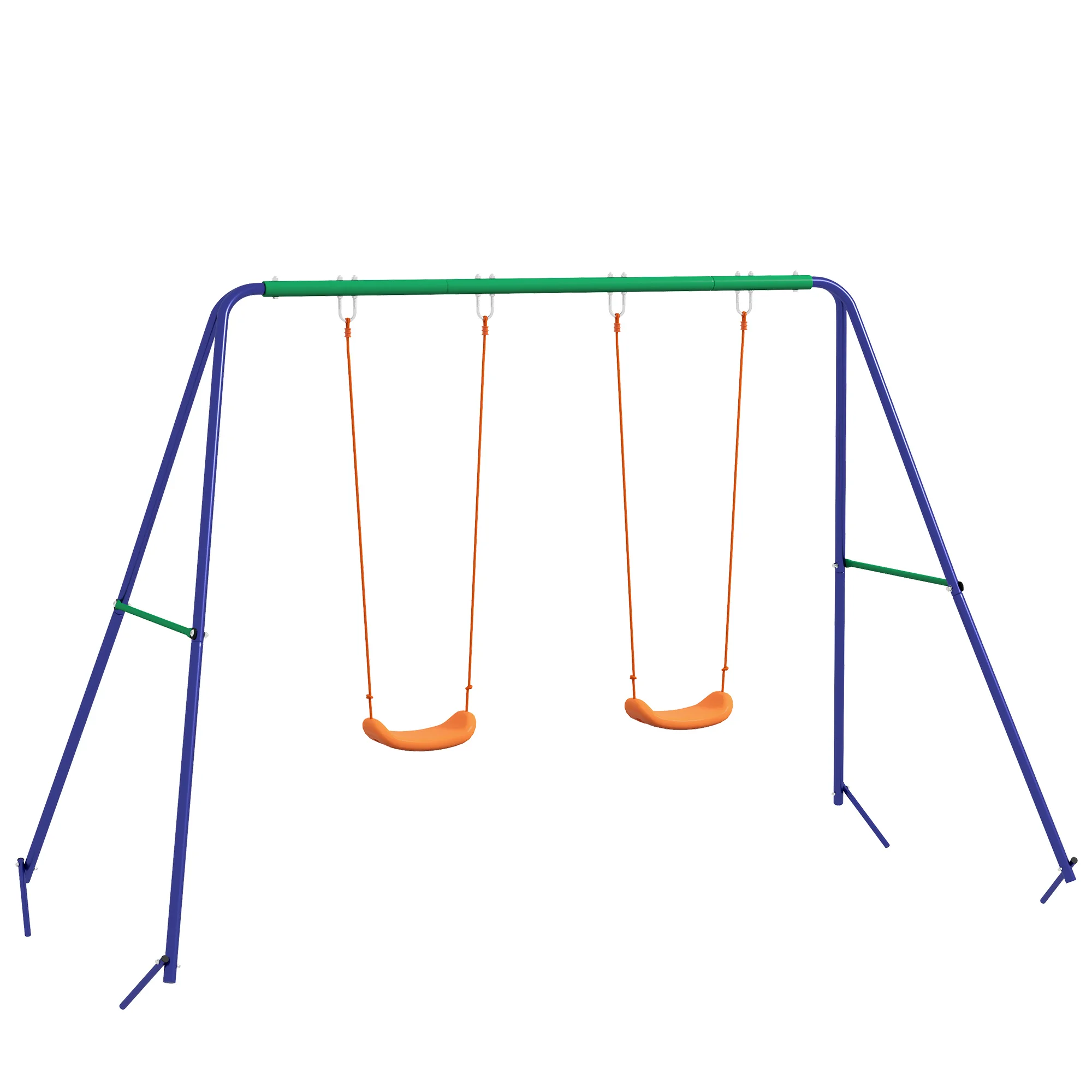 Outsunny Columpio para Niños de 3-8 Años con 2 Sillas Resistente a los Rayos UV y Soporte de Metal Carga 90 kg Multicolor
