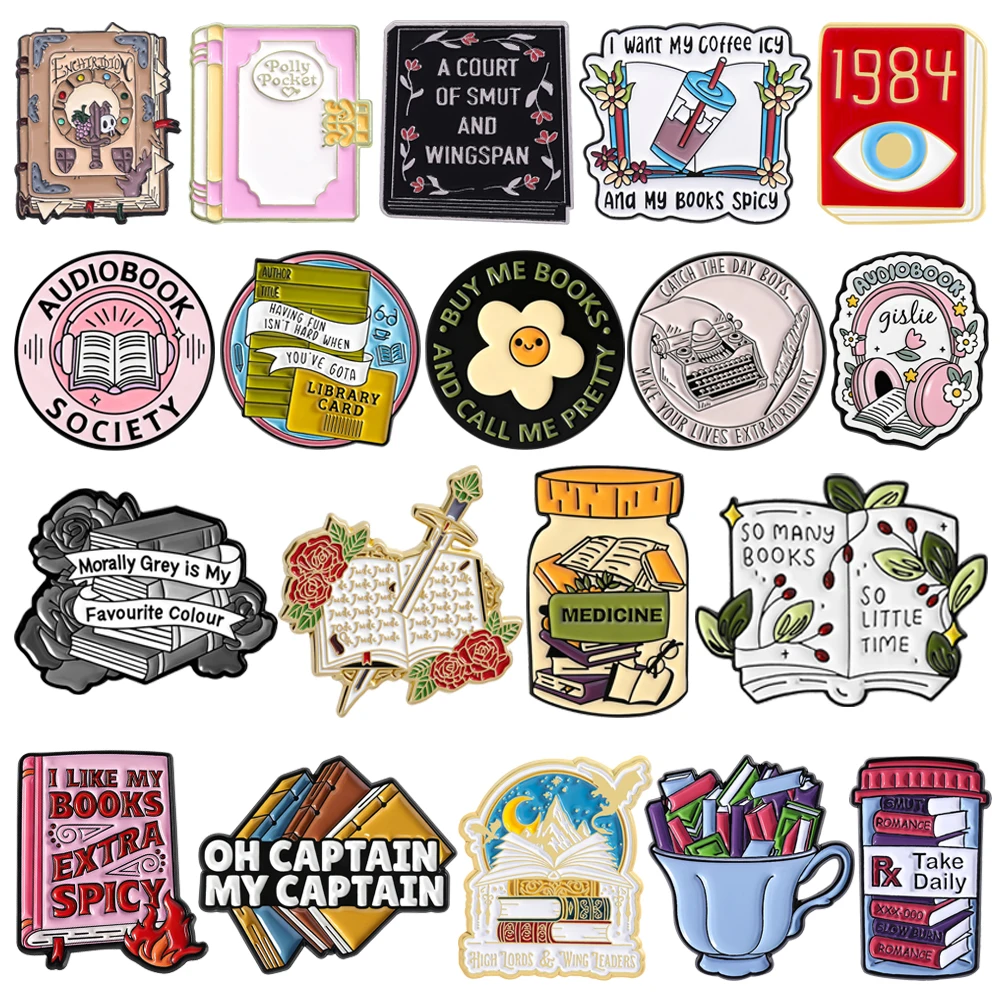 Assorted Bookish Enamel Brooch Collection Reading Themed Funny Quote Brooches Librarian Bookish Bag Clothes Decor Gifts