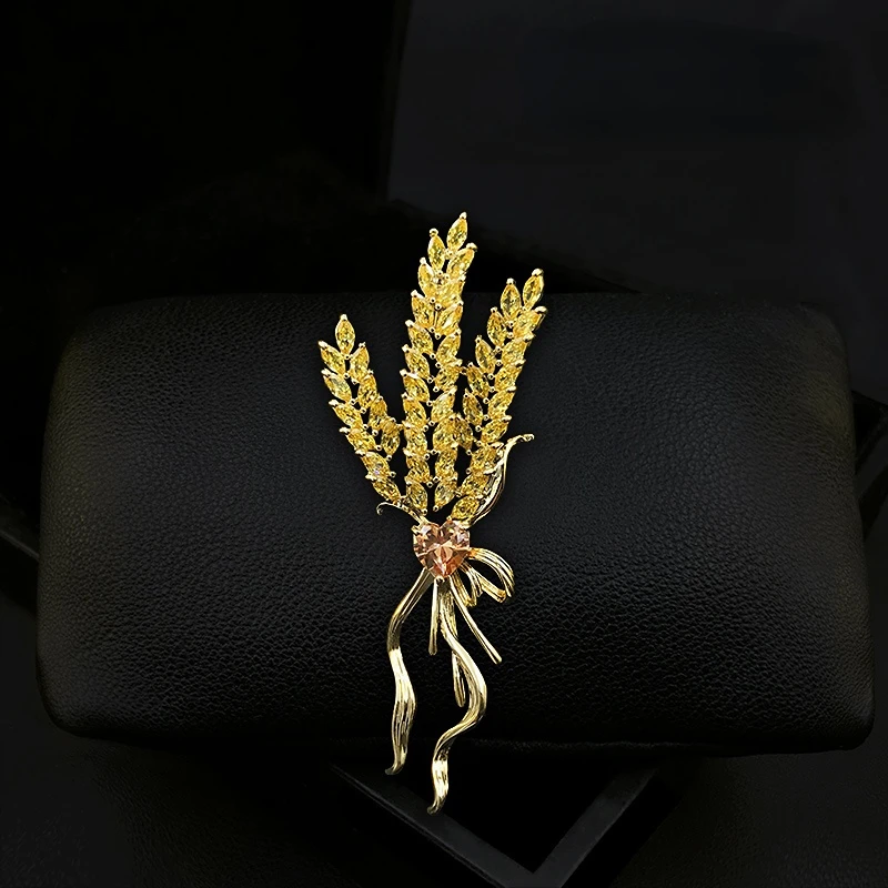 Purple Wheat Flower Brooch Women's Suit Neckline Corsage Clothes Accessories Coat Pins Decorations Rhinestone Jewelry Gifts 5171