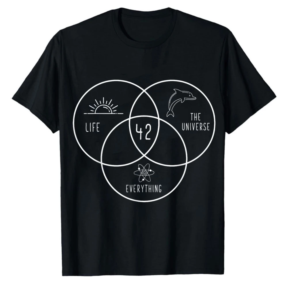 

Life Universe Everything 42 Answer To Life T-Shirt Hitchhikers Guide To The Galaxy Venn Diagram Graphic Tee Sci Fi Casual Top
