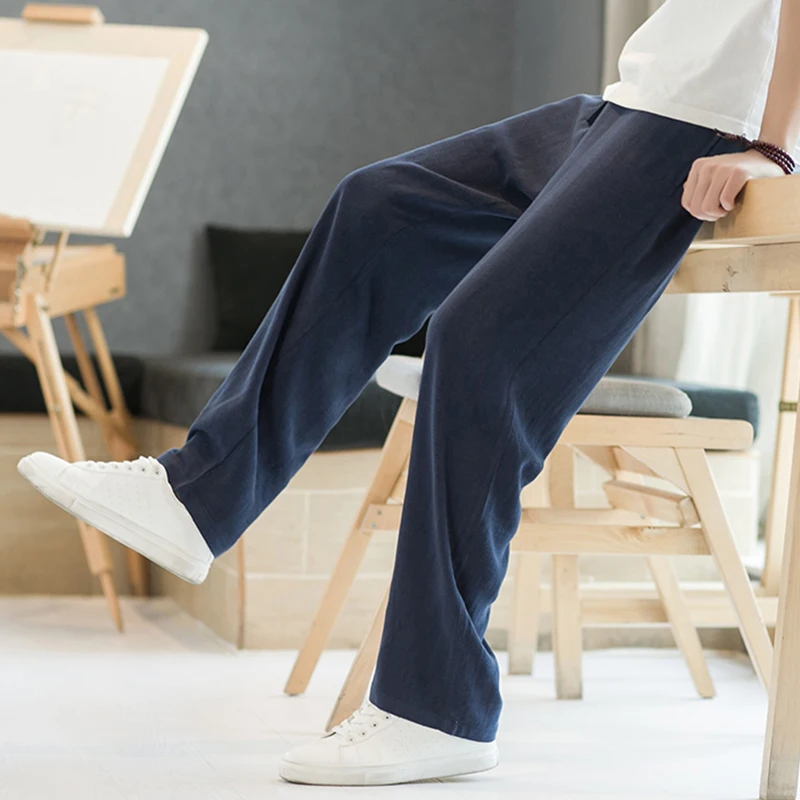 

Мужские льняные брюки: летние, тонкие, повседневные, свободные, прямого кроя, из хлопка и льна, больших размеров, широкие, длинные, дышащие, комфортные