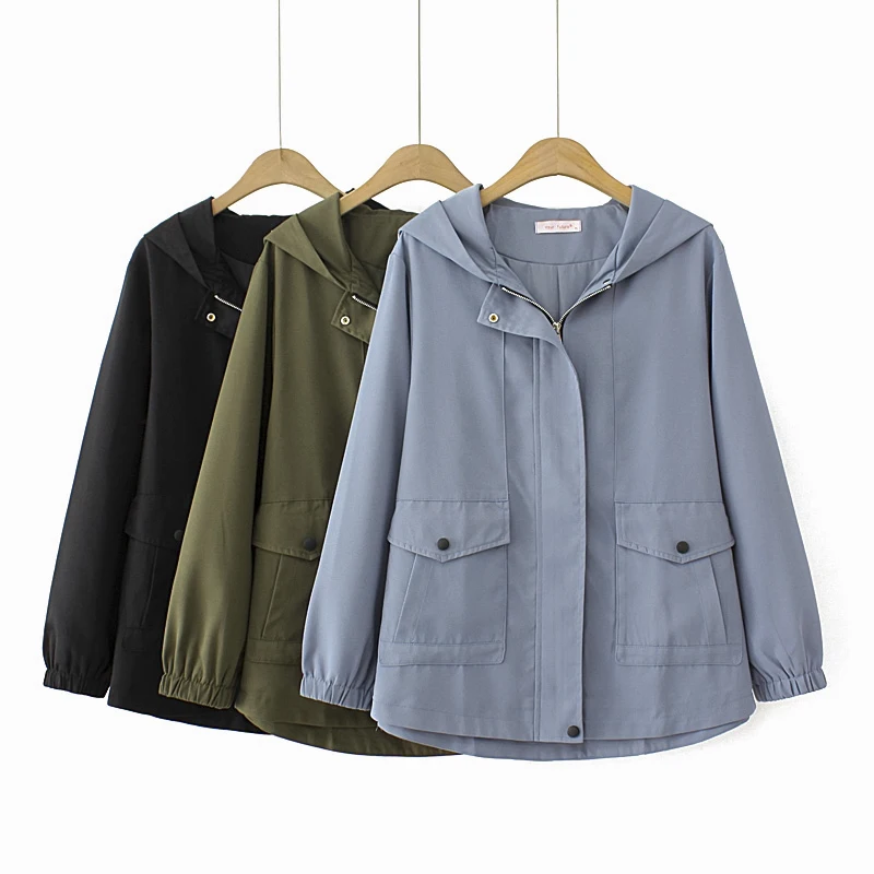 

Plus Size Windbreaker Coat Women Raincoat 2024 New Korean Popular Clothes Spring Autumn Women's Trench Coat Casual Hooded Coat