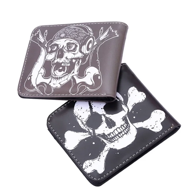 PVC Skull Pattern Short Wallet Cartoon Man Leather Wallets Retro Men's Wallet Small Change Bag Card Bag