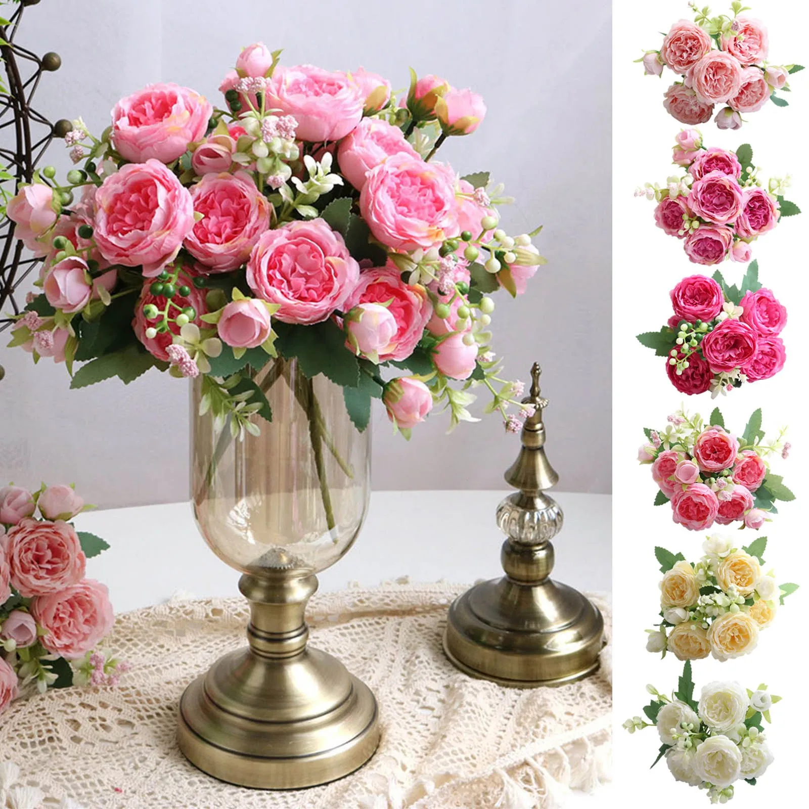 Peony Rose Home Flowers Roses 5 Artificial Decorative Wedding Bouquet Party Bundles Artificial flowers Garland outside