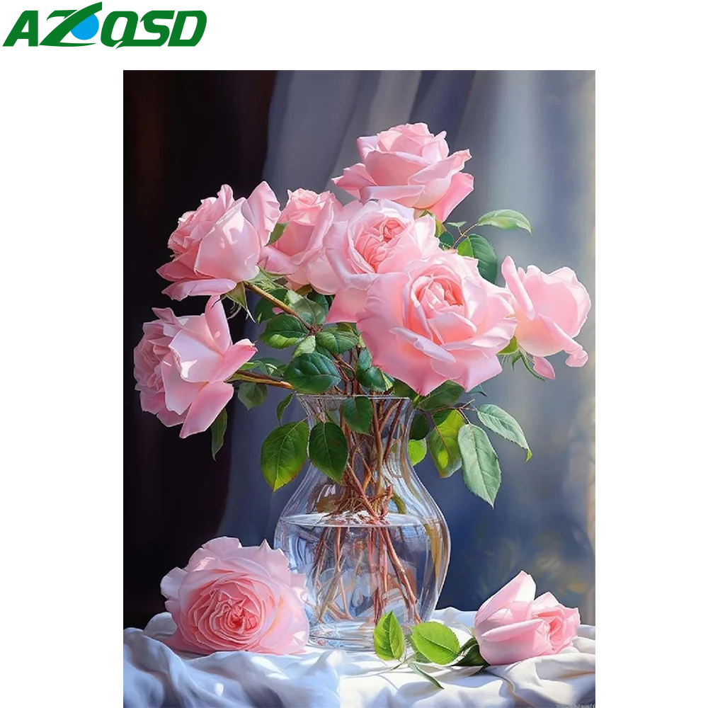 AZQSD Diamant Stickerei Verkauf Rose Blume Mosaik Bild Von Strass Blumen Malerei Kreuz Stich Kits Home Decor Handarbeiten