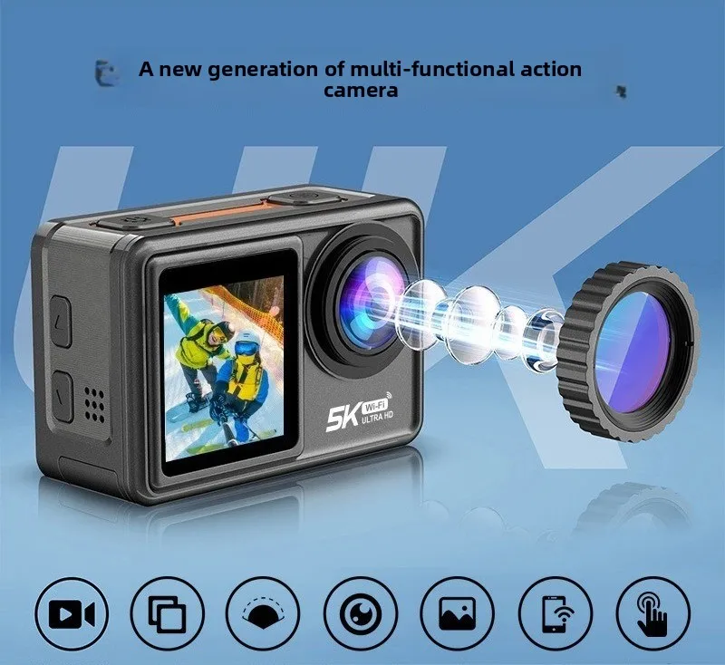 2025 New 5K Touch High Definition Sports Camera Outdoor Waterproof WIFI Front and Rear Dual Screen Display Recorder