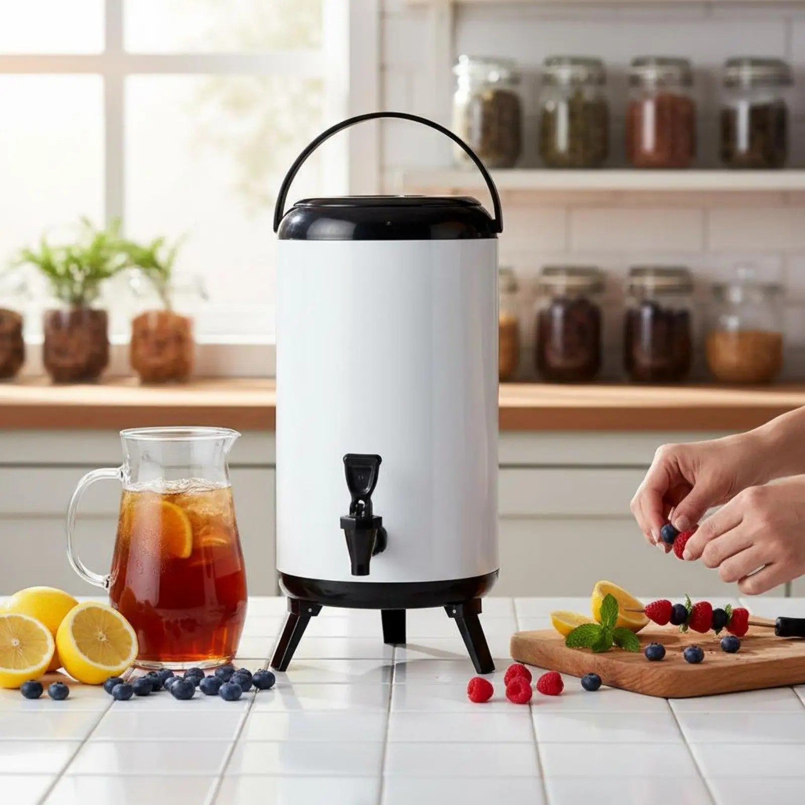 Insulated Beverage Dispenser with Precision Faucet Stainless Steel Drink Barrel for Hot Coffee and Cold Water Dispensing