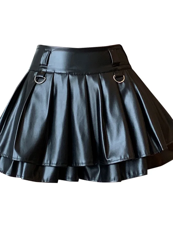 アメリカンスタイルのセクシーなシルバーの二重プリーツスカート、女性用サマーファッション、クールで美しいハイウエスト、スリム効果のあるレザー...