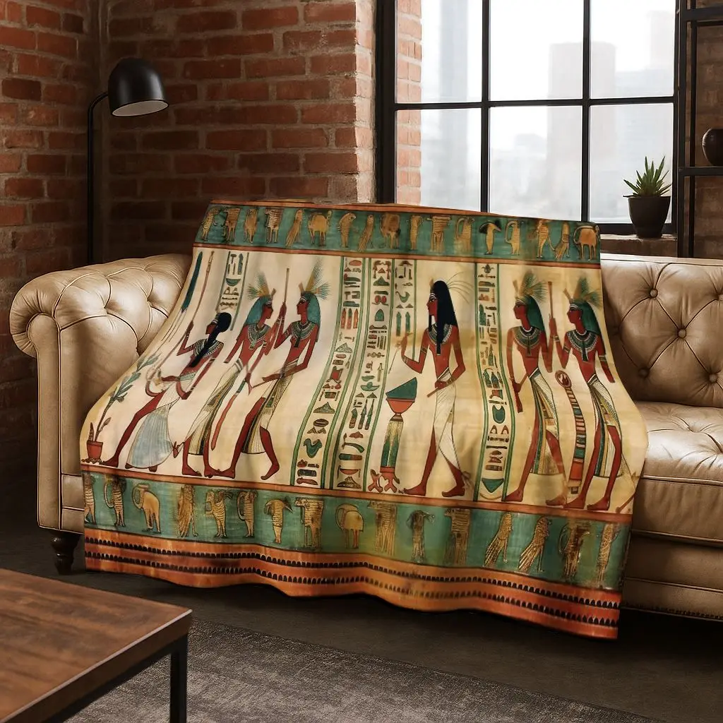 Ancient Egyptian Hieroglyphic Symbols Carved Murals Flannel Blanket,Cozy Soft Throw Blanket for Home Bedroom Bed Sofa Cover Gift