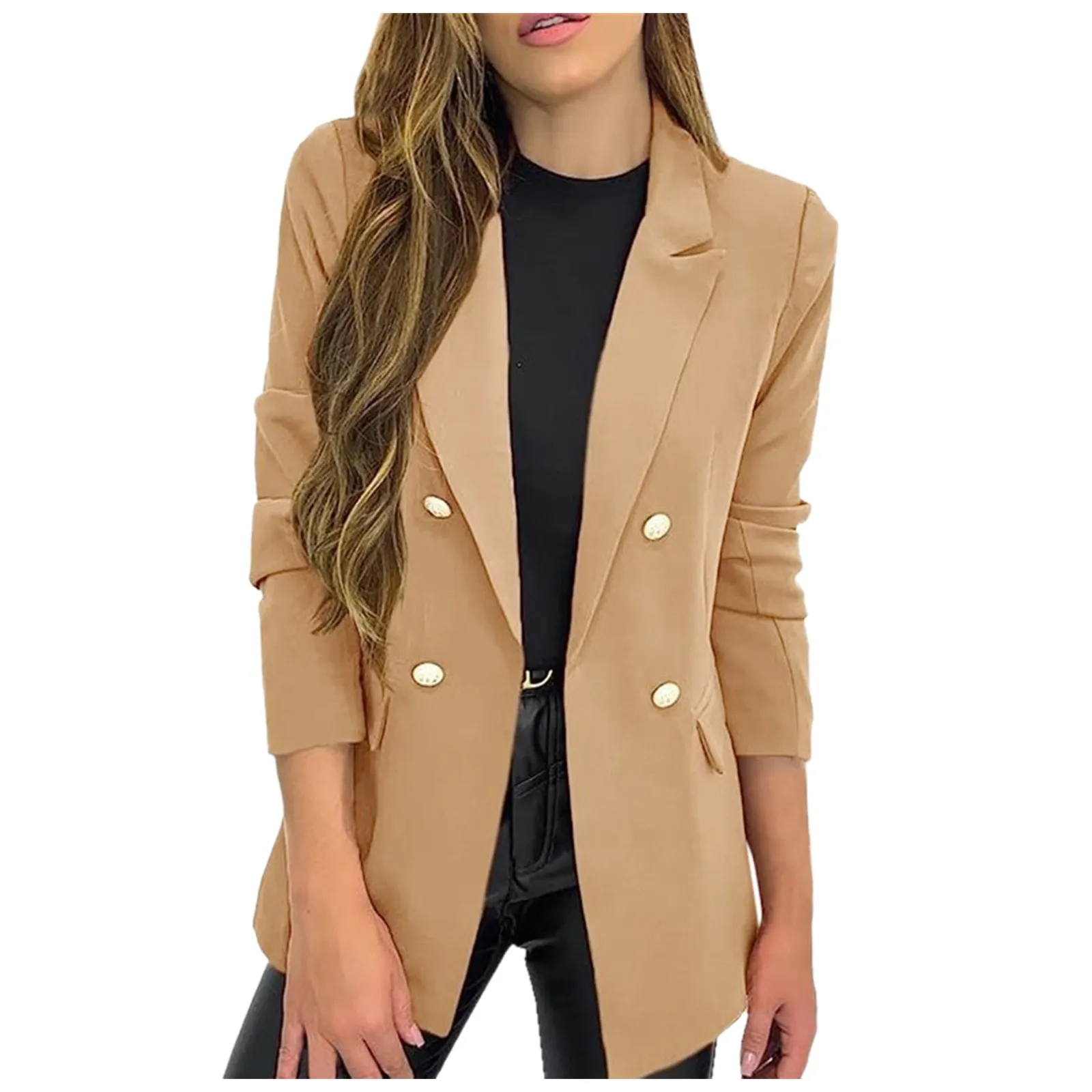 

Office Lady Solid Blazer Women V Neck Long Sleeve Double Buttons Jackets Fashion 2024 Autumn Winter Oversized Blazers