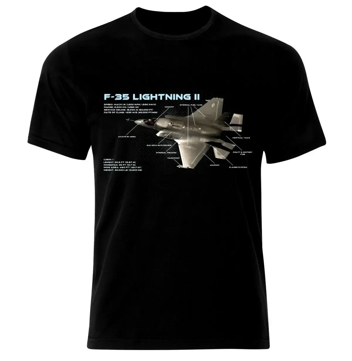 F-35 Lightning II Stealthy Supersonic Multirole Fighter Blueprint T-Shirt 100% Cotton O-Neck Short Sleeve Casual Mens T-shirt