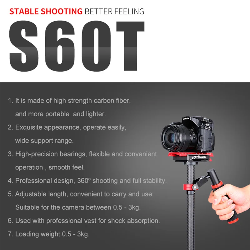 

Стабилизатор YELANGU Gimbal S60T, ручной, из углеродного волокна, для видеокамер DSLR, контроллеров полета, Sony, Nikon, DV-камер