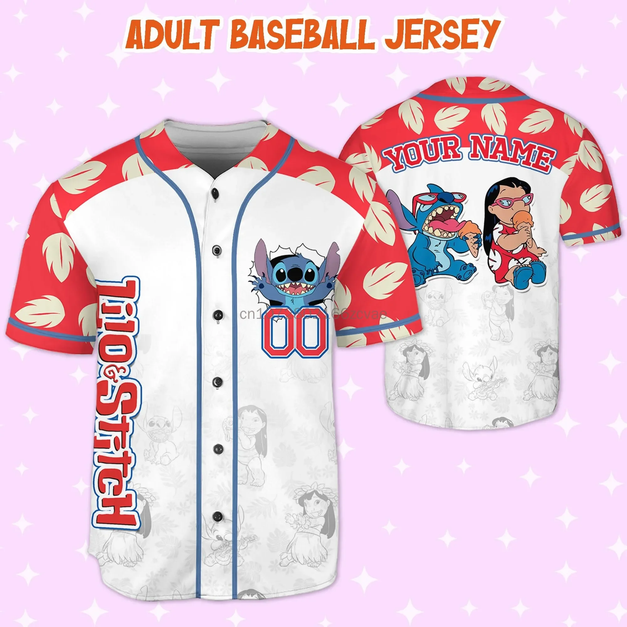 New Angel And Stitch Baseball Jersey Men's Women's Free Custom Name Baseball Shirts Disney Casual Fashion Street T-shirt