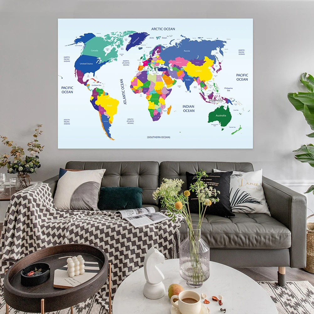 Non-Woven Mapa do Mundo Adesivo de Parede Cartaz, Decorativo Pendurado Imagem, Country Plate, Tamanho Grande, Decoração Da Parede Do Escritório, 150x100cm