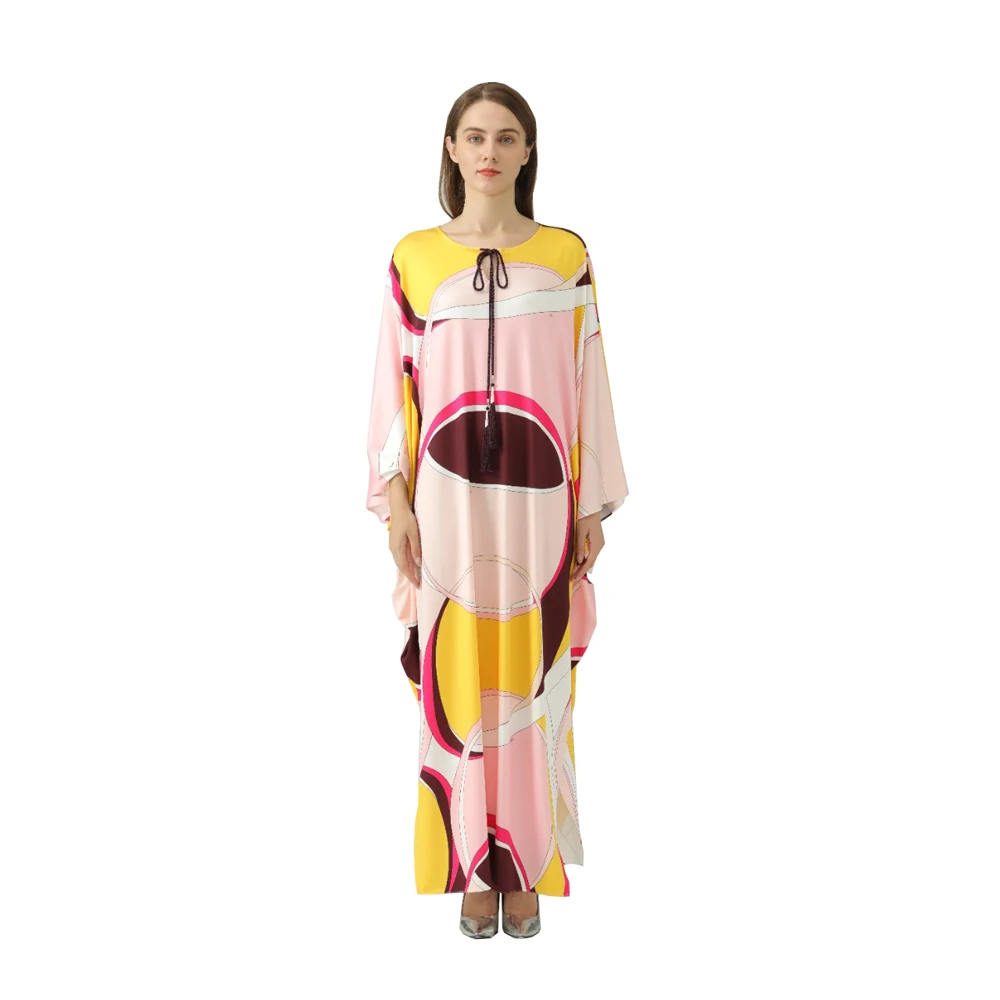 2022 Spring And Summer New Fashion Printing Knitted Silk Color Middle East Robe Plus Size Dress Women