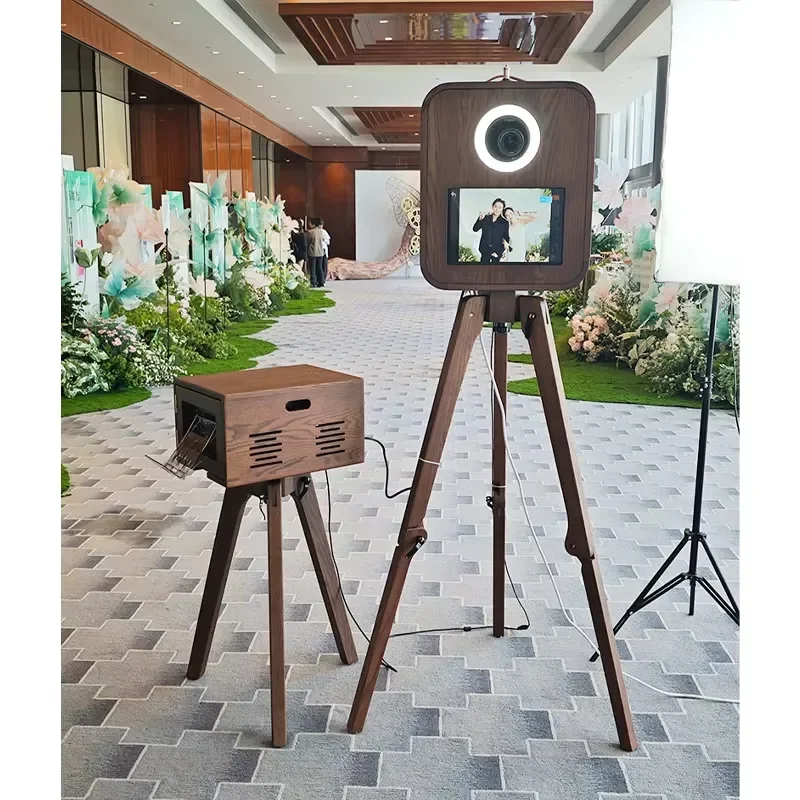 Vintage Red Oak Photo Booth Machine Wooden Photo Booth for Weddings and Events Compatible with Camera