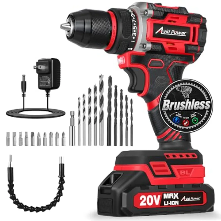 

Brushless Power Drill Set 20V Cordless Drill Driver Kit with 2.0Ah Battery and Charger 3/8-Inch Metal Chuck 355 In-lbs Torque 2