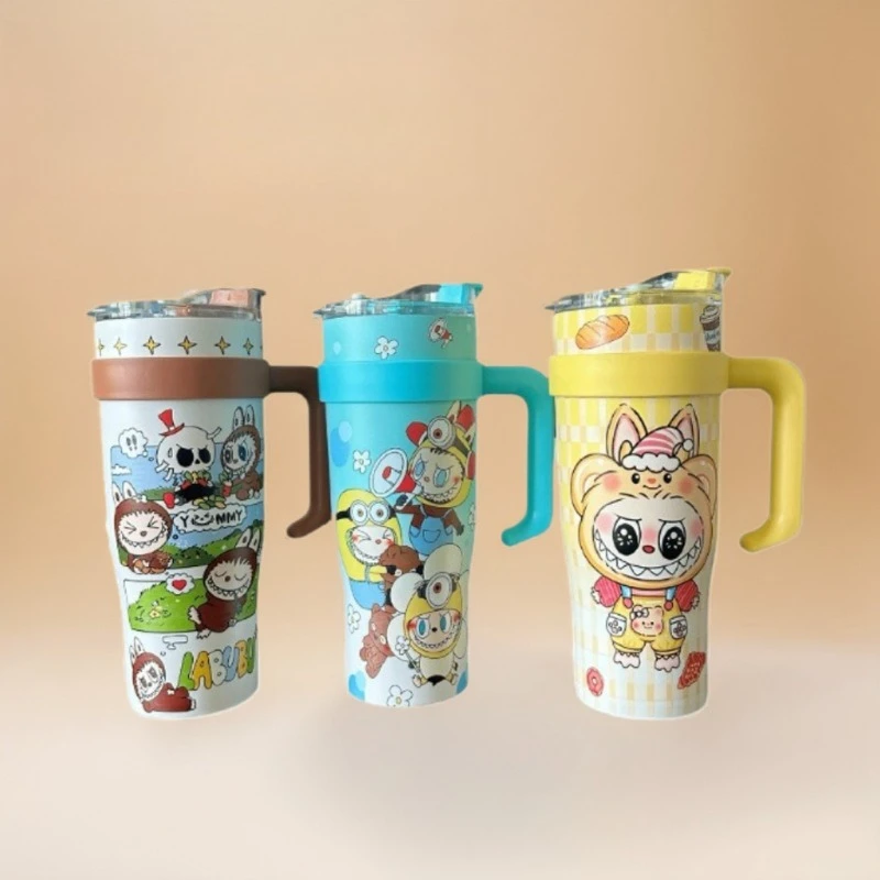 

Чашка Miniso Jumbo с ручкой, 40 унций, соломенный стакан из нержавеющей стали, большая емкость, изолированный для горячих и холодных напитков, автомобильная чашка для мужчин и женщин