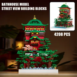 Classic Anime Spirited Away Soup House Bathhouse Model Street View Building Blocks Micro Bricks Architecture Toys for Kids Gifts