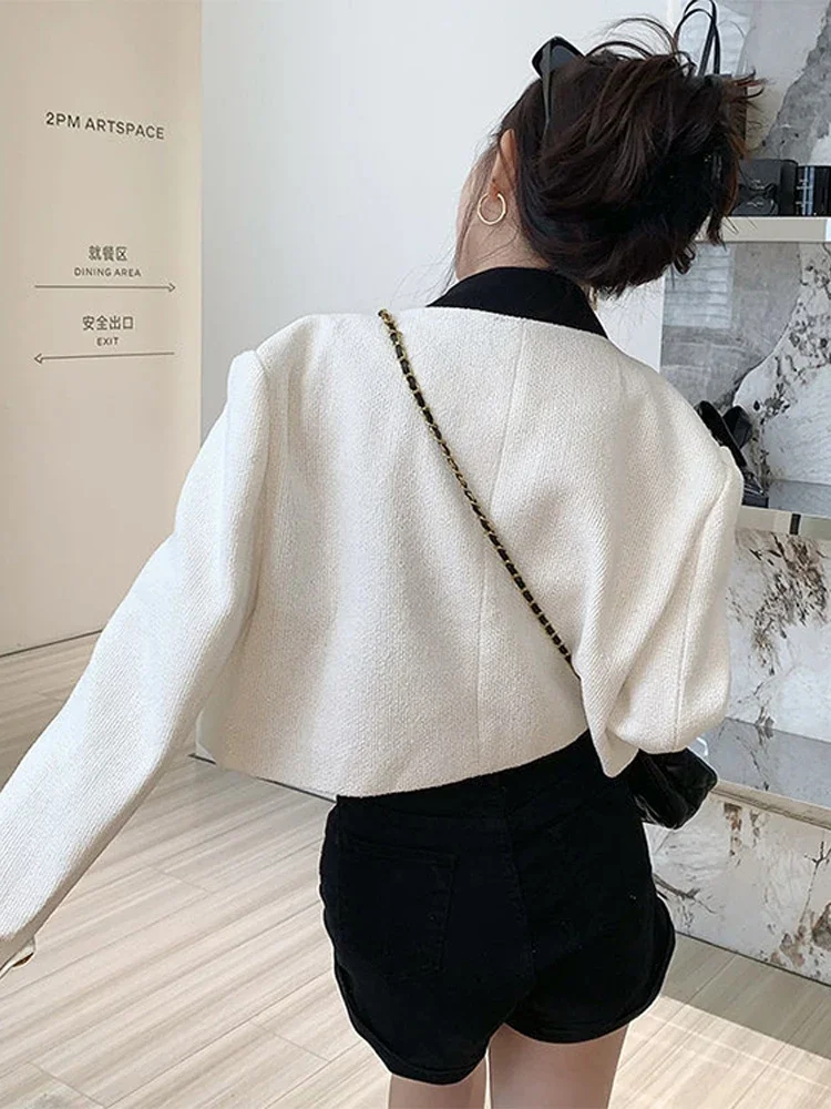 Stand Collar Patchwork Women Jacket Short  Long Sleeve Buttons Fake Pocket Female Coat 2024 Fashion Spring Casual Lady Overcoat