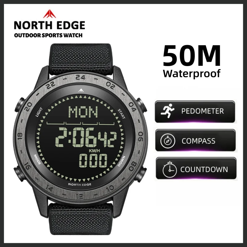 

NORTH EDGE TANK3 Men Outdoor DigitalWatch 50M Waterproof Compass PedometerStopwatch Sports Wristwatch