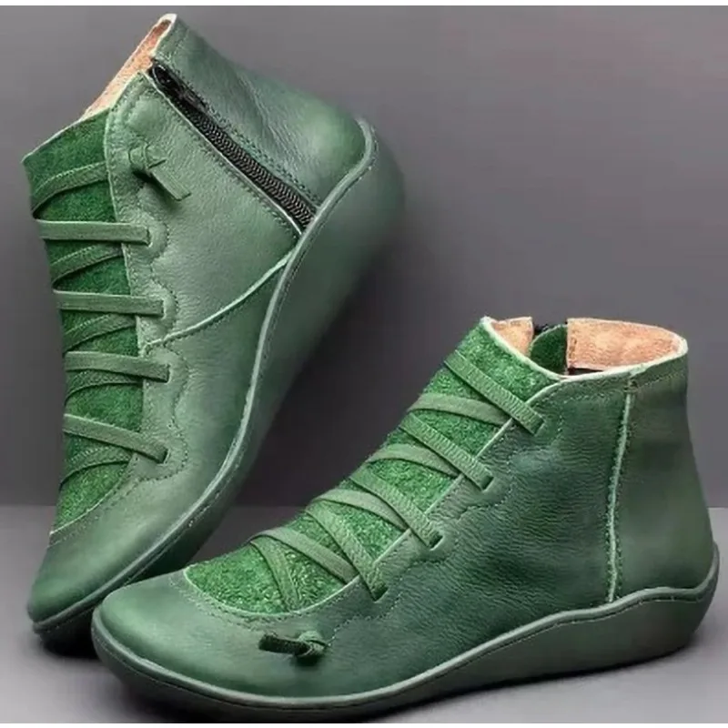 New Women's Winter Snow Boots Spring Flats Retro Ankle Boots  Leisure Lace Up Women Fur Short Boots for Women 2025 Bota Feminina