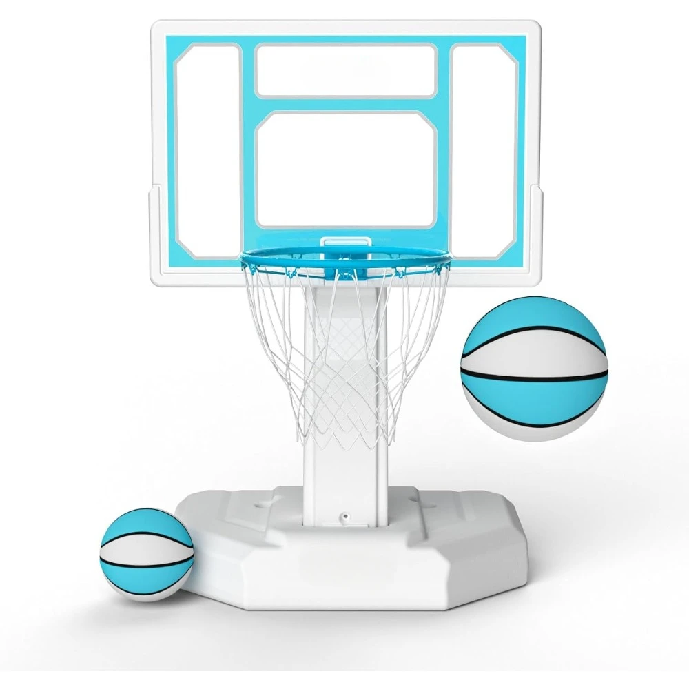 Pool Basketball Hoop, Base & Stand Double Water Storage with 2 Ball & Inflator, Fixed Height , Stainless Steel Basketball Rim