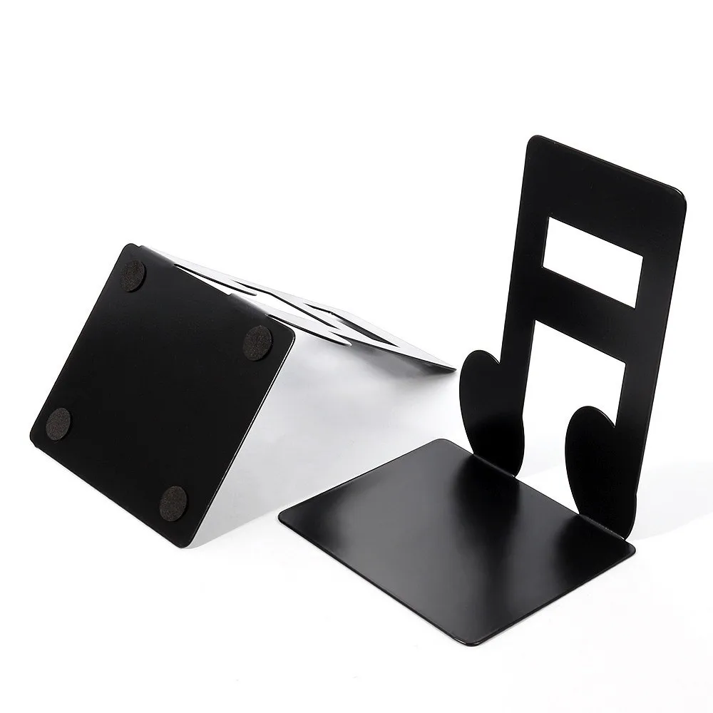 1 Pair L-Shape Music Series Metal Book End Black Durable Piano Key Bookend Artistic Exquisite Music Score Book Holder
