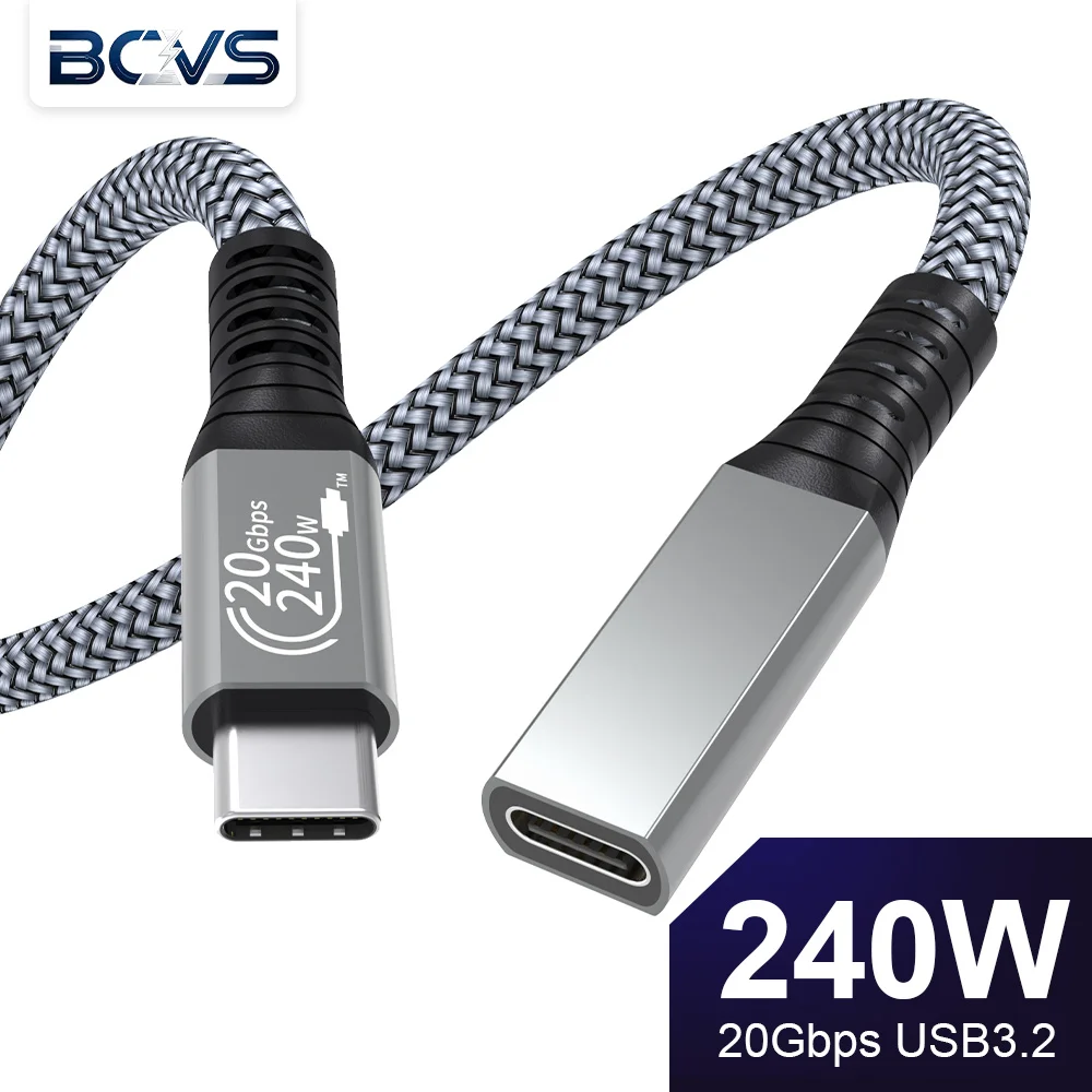 BCVS USB 3.2 Type C Extension Cable Male to Female 20Gbps Data 240W PD Fast Charge 4K Video USB C Extender for MacBook Laptop