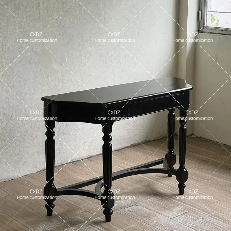 Retro Solid Wood Entrance Cabinet American Country Style Semi Round Wall Mounted Entryway Table for Bedroom Dressing