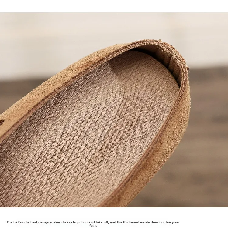Damen-Mules mit Aussparungen, Clogs, Sommer, atmungsaktiv, geschlossene Zehenpartie, flache, rückenfreie Slipper, Wildleder, Slip-On, lässige Outdoor-Schuhe – Detail 4