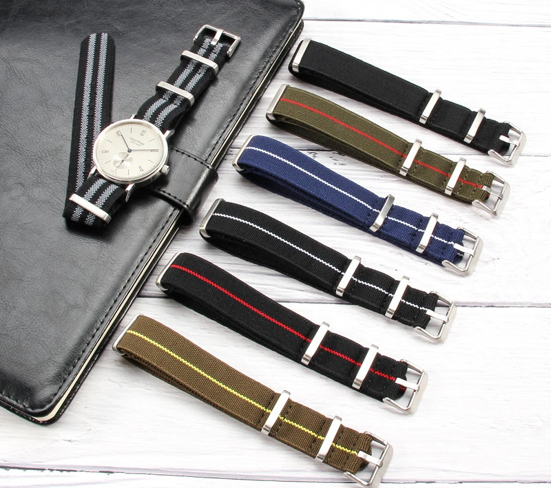 Anti-sweat Sport Nylon Watch Band Loop  18 20 22mm Parachute Elastic Nylon Watch Strap  One-Piece Military