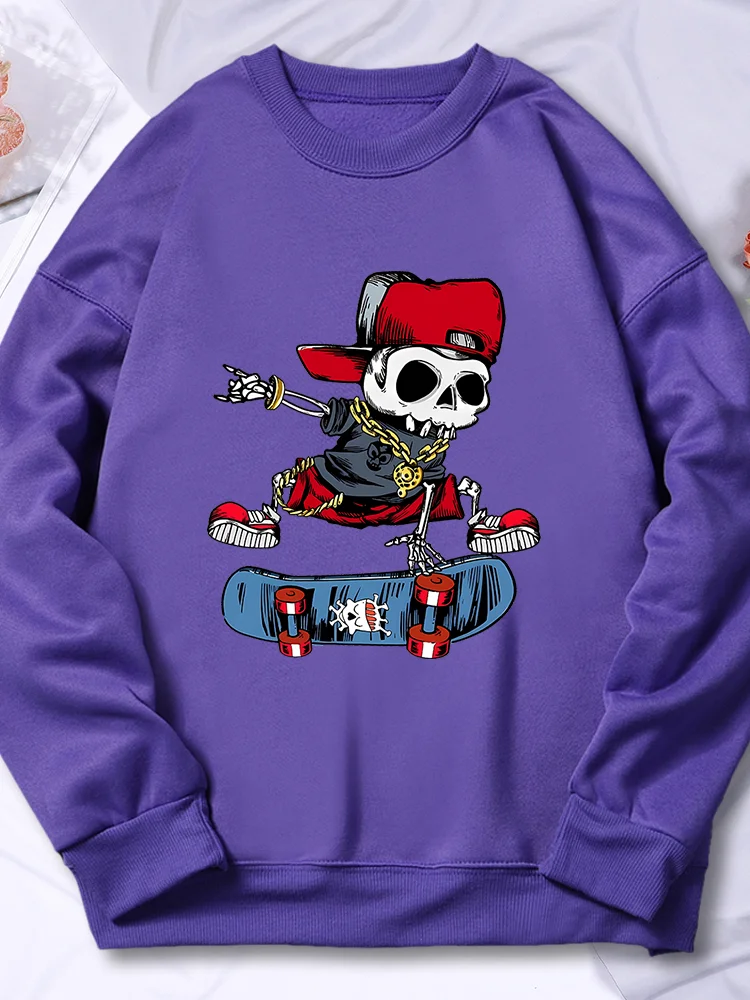 

Skull Riding Skateboard Print Hoodies Women Simple S-Xxl Hoodie Autumn Street Sweatshirt Casual Warm Comfortable Pullover Tops