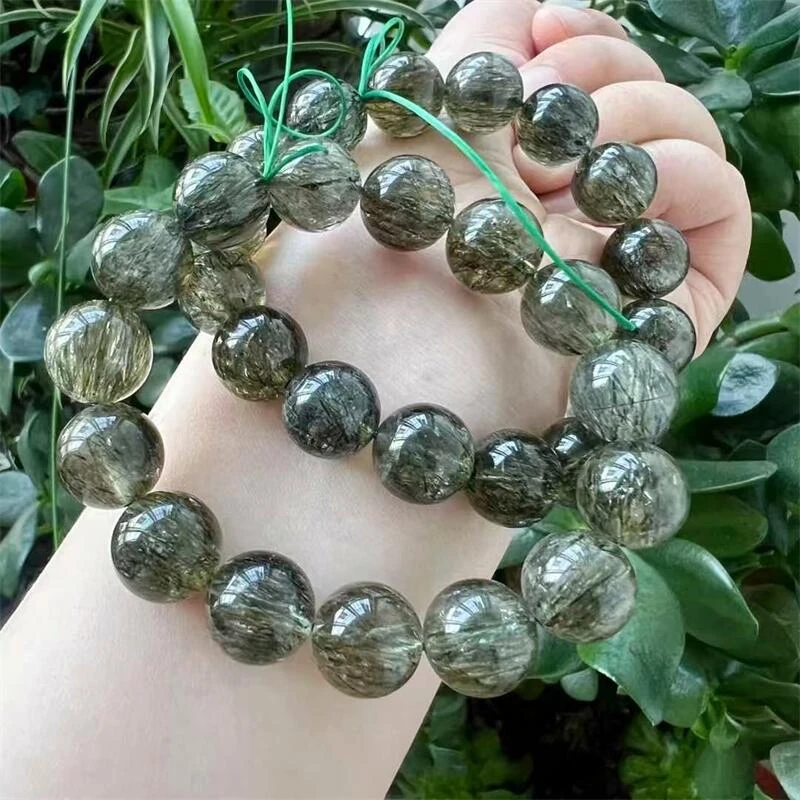 

Natural Tourmaline Rutilated Quartz Bead Bracelet Fashion Crystal Gemstone Woman Jewelry Healing Healing Gift 1pcs 13/14MM