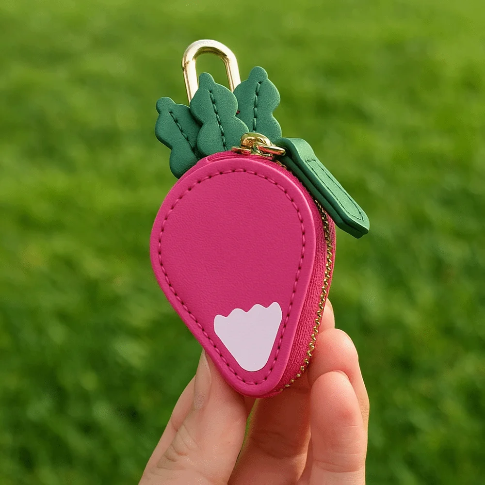 Moda rabanete forma de fruta moeda bolsa bonito zíper mini fone de ouvido saco estilo coreano chaveiro couro do plutônio pingente feminino