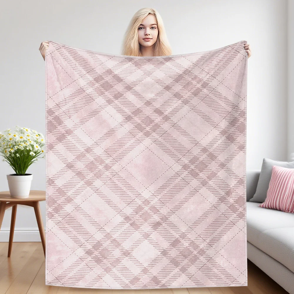 Pale Pink Thin Tartan Winter And Summer French Plush Blanket Soft And Fluffy Comfortable Wool Blanket Sofa Ideal Gift