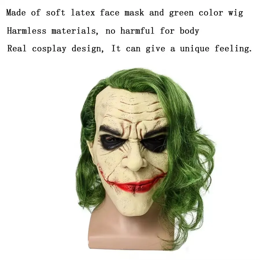 The Dark Knight Joker Mask Halloween Party Unisex Adult Cosplay Latex Full Face Mask Head Cover Party Performance Stage Props ﻿