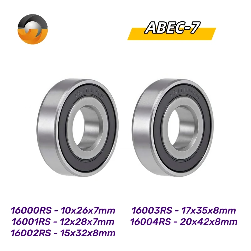 16001RS 12x28x7mm Bearing 2Pcs Chrome Steel Deep Groove Ball Bearing 16003RS 17x35x8mm 16004RS 20x42x8mm Rubber Sealed