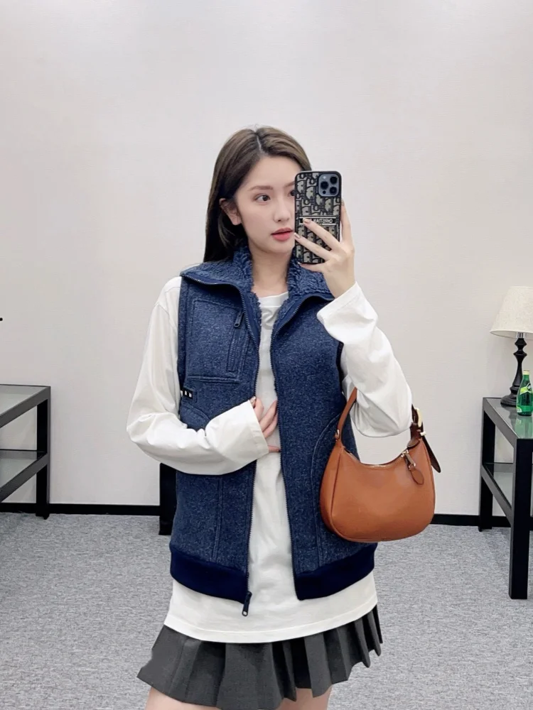 Gilet décontracté avec lettres brodées, Royal haut de gamme, début d'automne, nouveau col montant avec fermeture éclair, vêtements d'extérieur polyvalents pour femmes