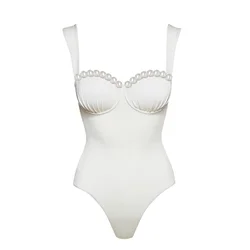 2024 Parel Kralen Push-Up Eendelig Badpak Badkleding Vrouwen Strandkleding Luxe Badpak Bodysuit Opruiming Groothandel