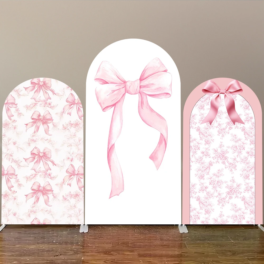 Pink Bow Girl Birthday Arch Backdrop Cover Elastic Stretchable Sweet Wedding Baby Shower Decoration Photography Background ﻿