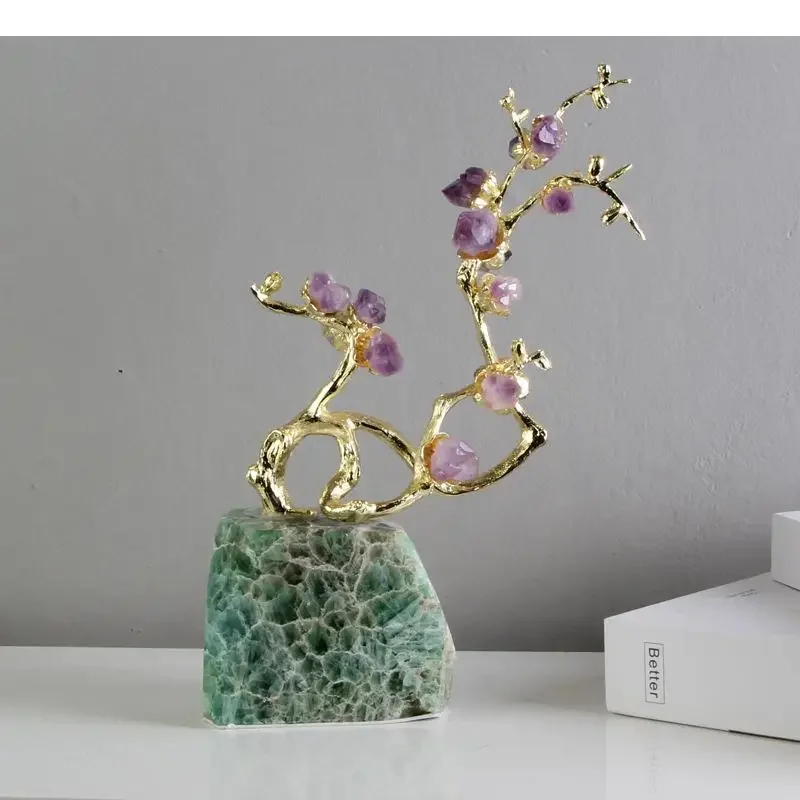 Sculpture d'arbre porte-bonheur en cristal, branches en laiton