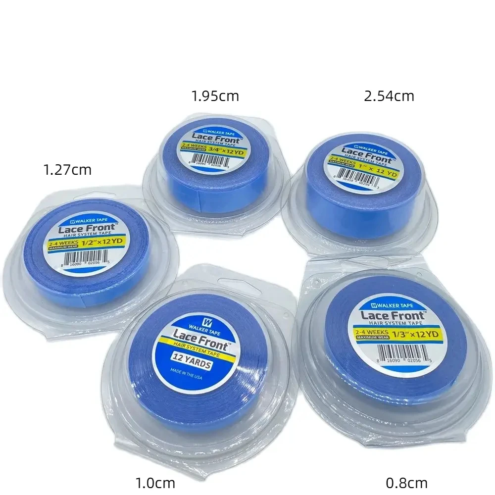 Plastic case 0.8/1.0/1.27cm Width 12 yards Blue Lace front Tape Double side tape lace front tape hair extension tape