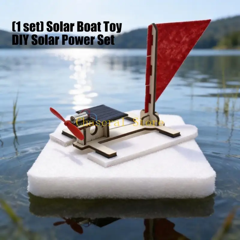 E7CE DIY Science Boat Model with Solar Panel, Motor Drive and Float Base Learning Set for Kids, Students and STEM Class