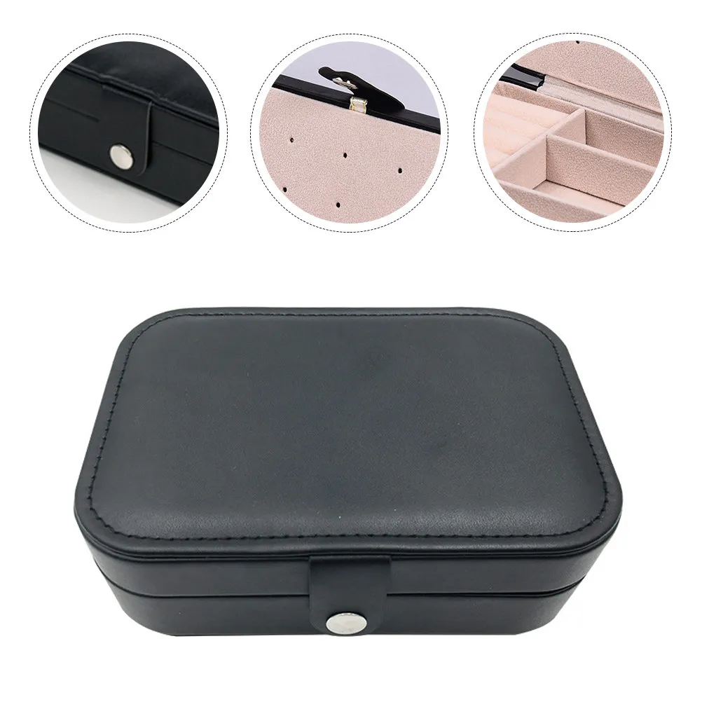 

Double-Layer Jewelry Box Portable Travel Organizer Black Sturdy No Fading Anti-Abrasive Scratch Prevention Compact Design