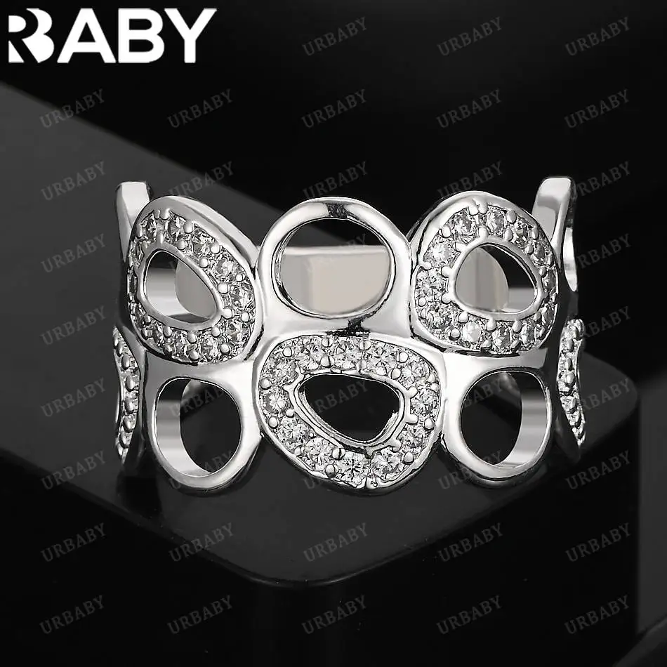 

URBABY 925 Sterling Silver Zircons Irregular Round Ring For Women Creativity Gifts Street All-match Party And Daily Wear