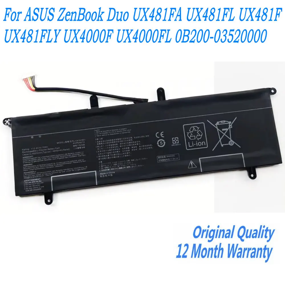 

New 15.4V 70Wh C41N1901 Laptop Battery For ASUS ZenBook Duo UX481FA UX481FL UX481F UX481FLY UX4000F UX4000FL 0B200-03520000