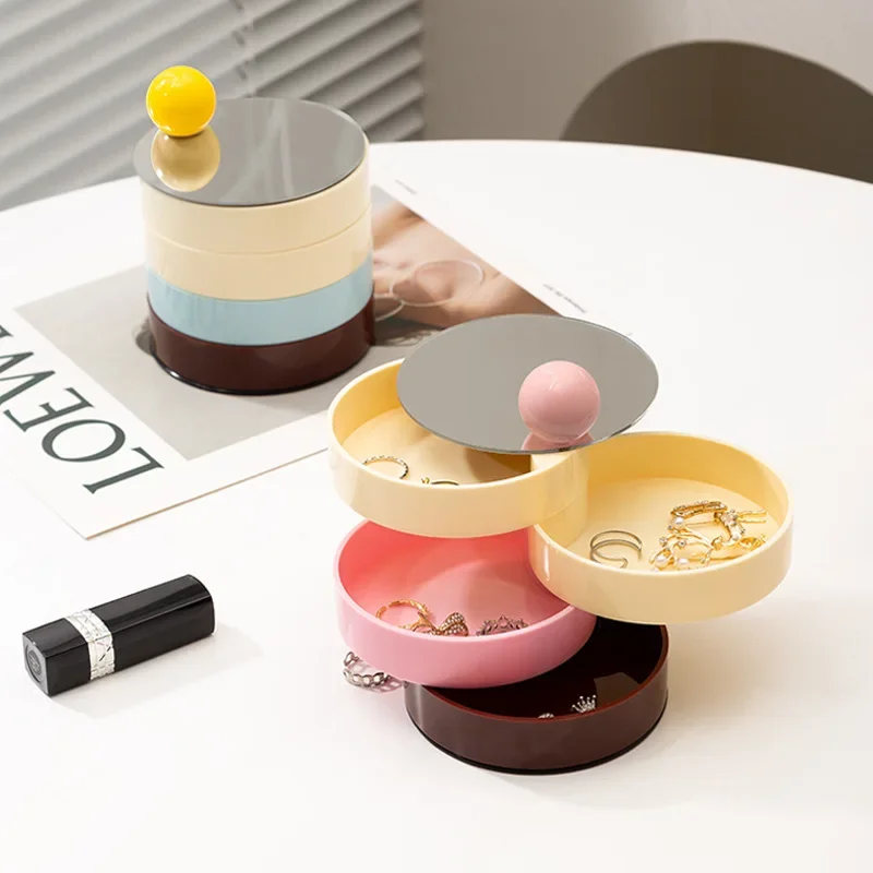 Dopamine Mirror Jewelry Storage Box Rotatable Bedroom Jewelry Dresser Desktop Jewelry Box