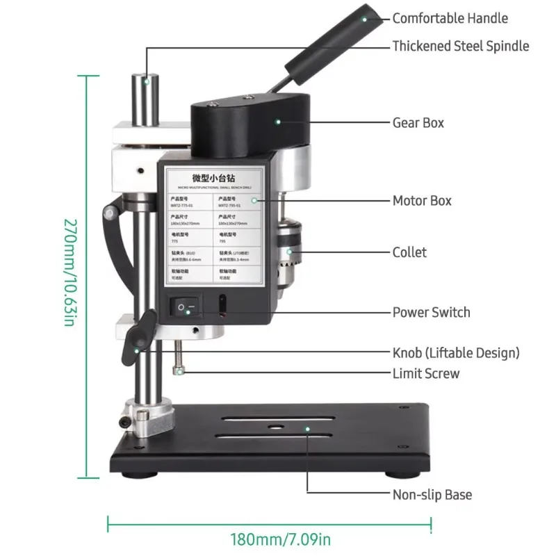 Mini Desktop Bench Drill Small DC Variable Speed Electric Drilling Machine Home Drill Press Precision Drilling Table